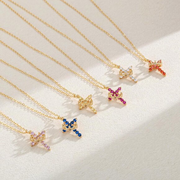 Perfect Gift Women Crown M10 Tourmaline Cross Necklace Gold Plated Faith Jewelry - Picture 5 of 8